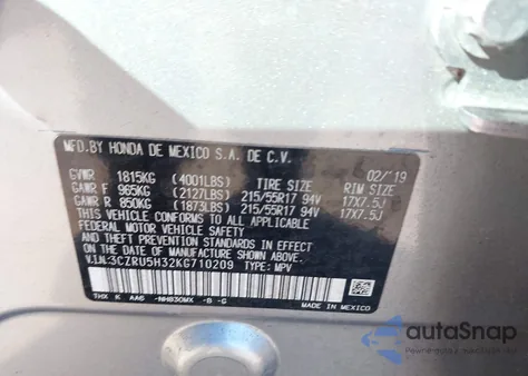 2019 Honda Hr-V Lx from USA, damaged, VIN 3CZRU5H32KG710209